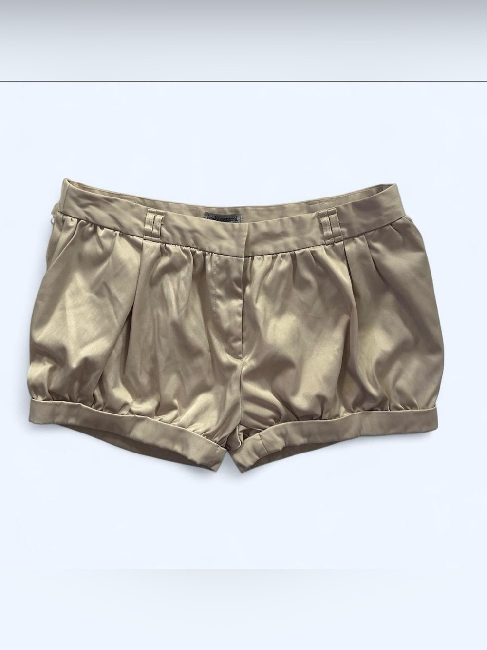 Body Central Y2K Satin Bubble Bloomer Shorts in Champagne Size Large Mid Rise